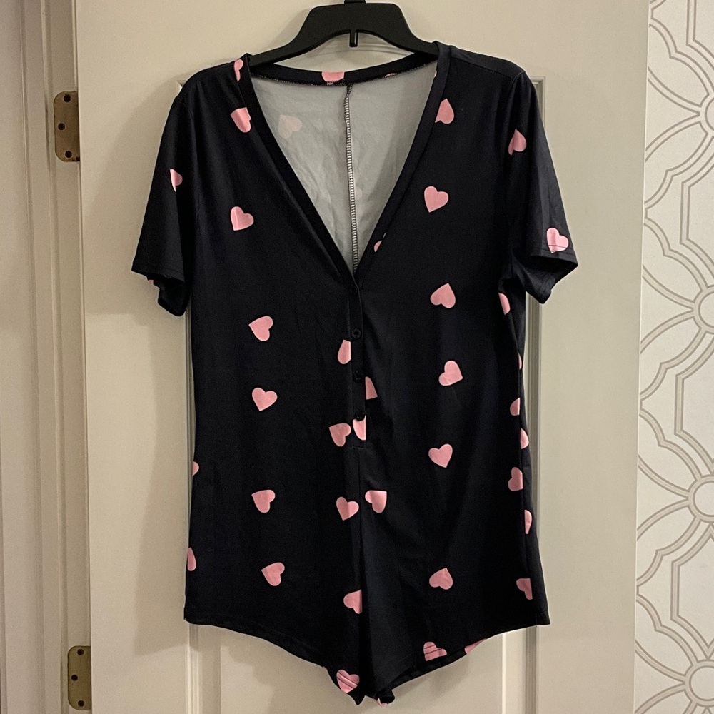 Heart Print Women's Pajama Romper